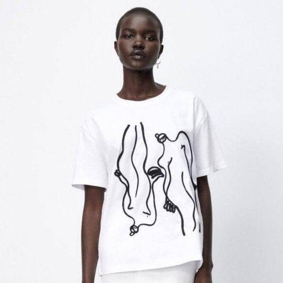Zara White Graphic Short Sleeve Tee - Picture 1 of 6